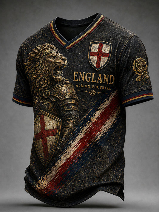 Retro England Football Fan Art Print Casual T-Shirt