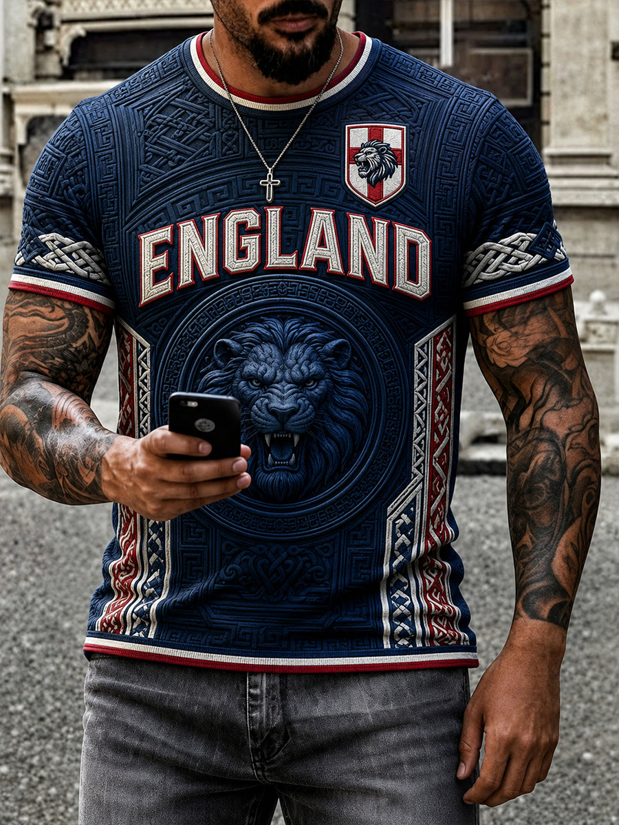 Retro England Football Fan Art Print Casual T-Shirt