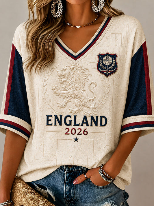 Retro England Football Fan Art Print Casual Jersey