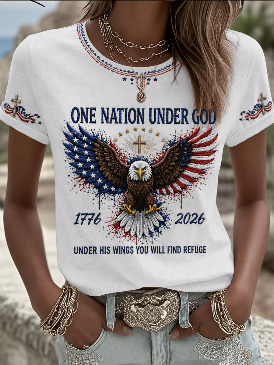 Women's Christian One Nation Under God Cross Short Sleeve T-shirt