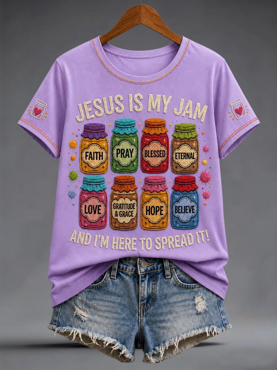 Women's Christian Jesus Is My Jam And I'm Here To Spread It Print Tee
