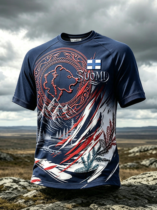 Men’s Finnish Viking Wilderness Spirit Print Casual T-shirt