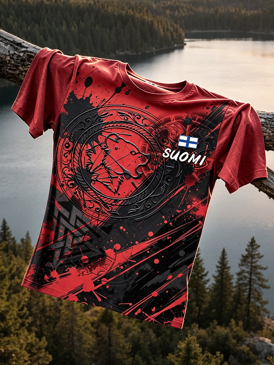 Men’s ‘Finnish Spirit’ Printed Outdoor Adventure-Style Casual T-shirt