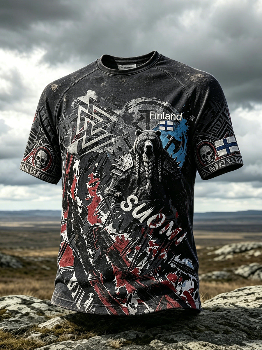 Men’s Black Finnish Heritage Print Casual T-shirt