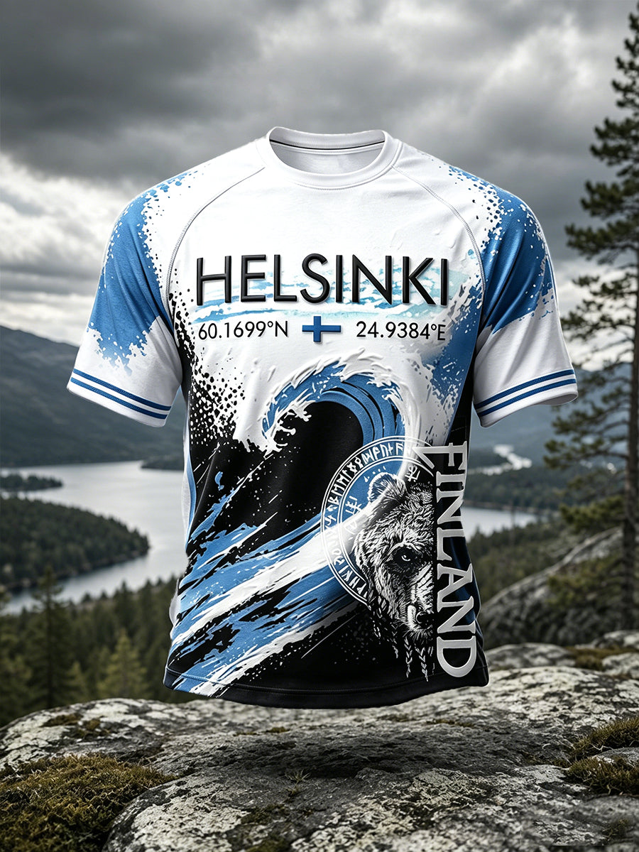 Men’s Helsinki Heritage Print Outdoor Adventure-Style Casual T-shirt