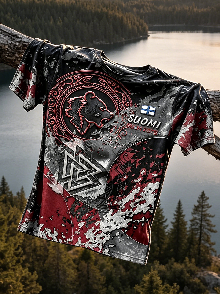 Men’s Finnish Heritage Wilderness Spirit Graffiti Print Casual T-shirt