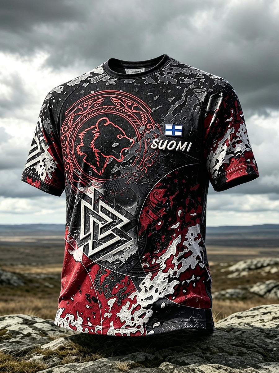 Men’s Finnish Wilderness Spirit Viking Print Casual T-shirt