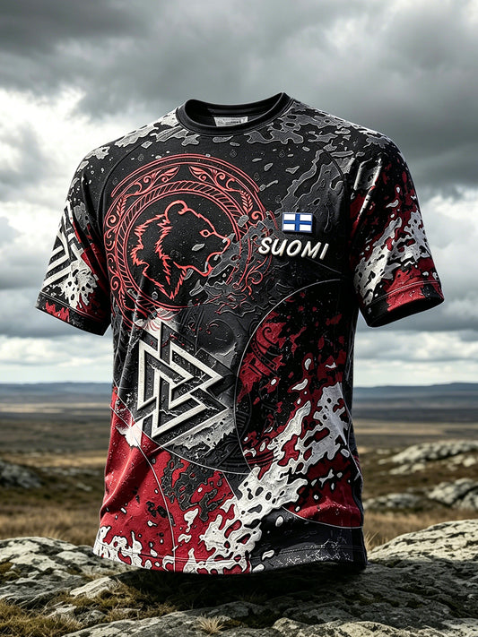 Men’s Finnish Wilderness Spirit Viking Print Casual T-shirt