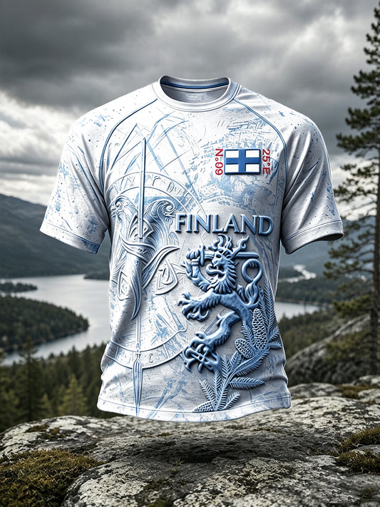 Men’s Finnish Heritage-inspired Printed Outdoor Adventure-style Casual T-shirt