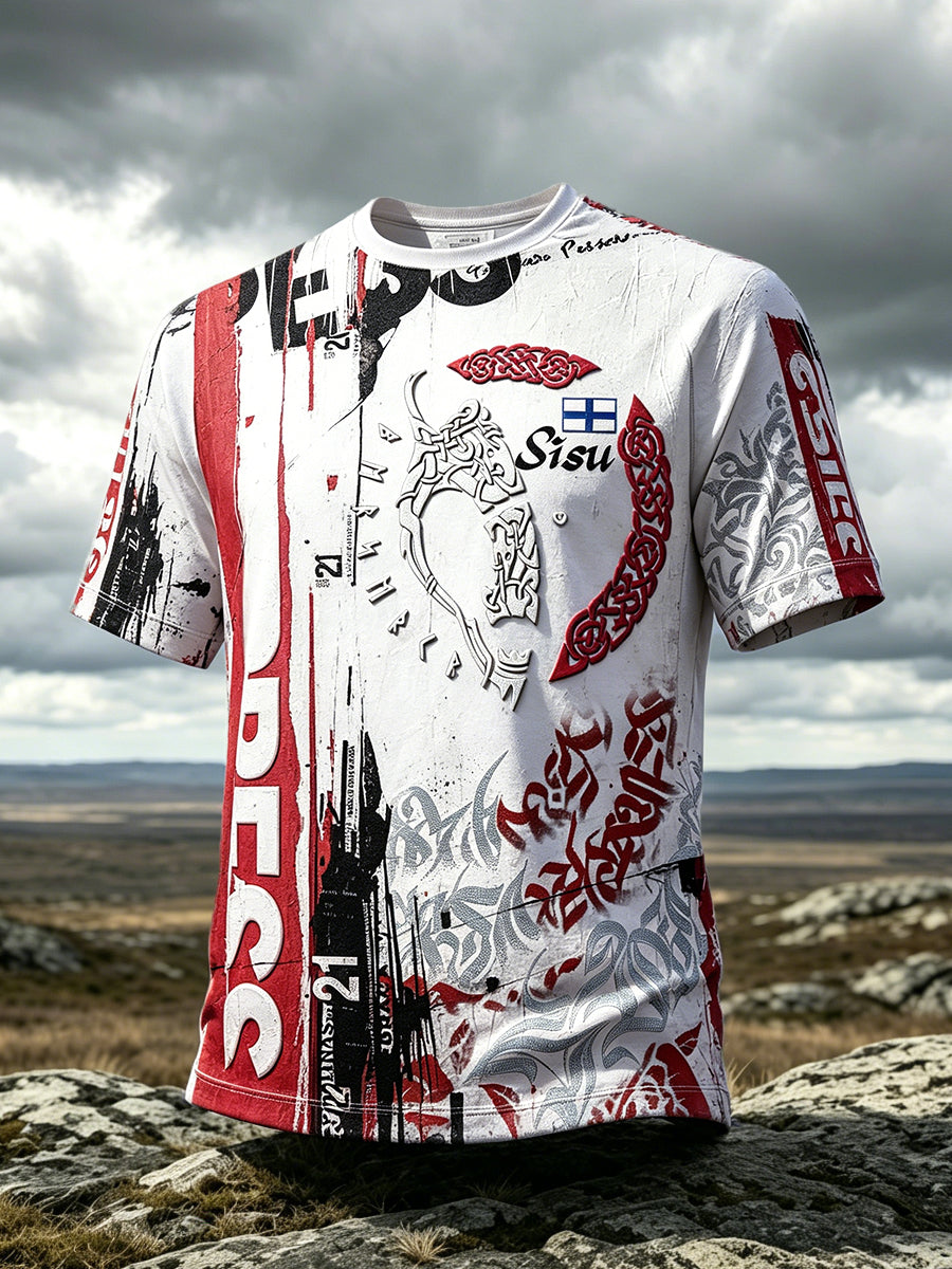 Men’s Finnish Wilderness Spirit Racing-Style Printed Casual T-shirt