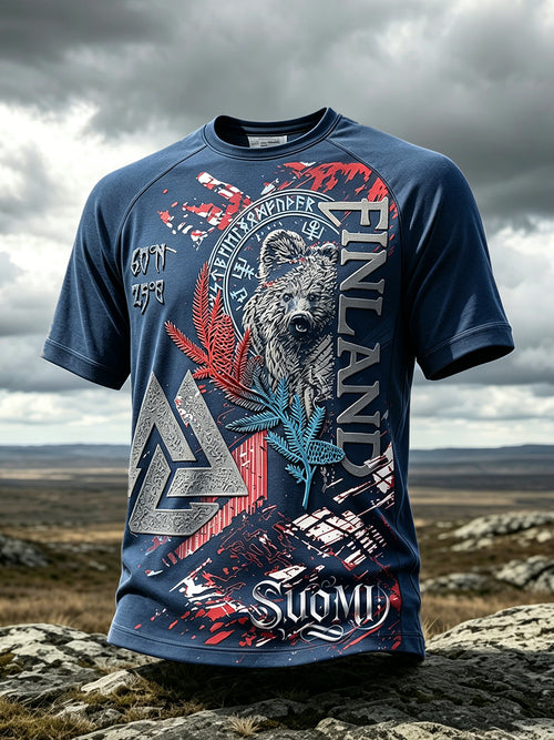 Men’s Finnish Heritage-inspired Graffiti Print Casual T-shirt