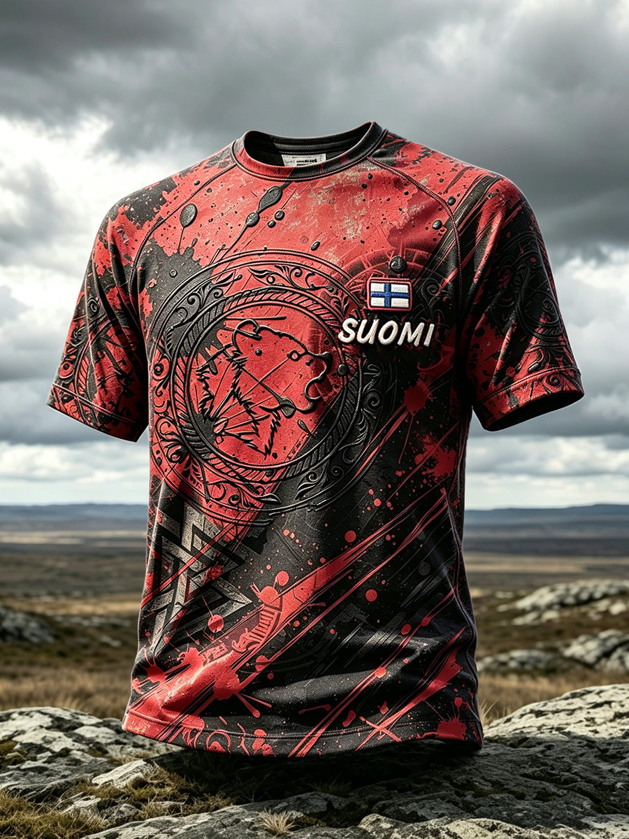 Men’s Red Finnish Heritage Print Casual T-shirt