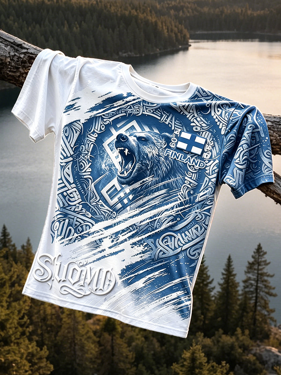 Men’s Finnish Heritage Bear Print Casual T-shirt