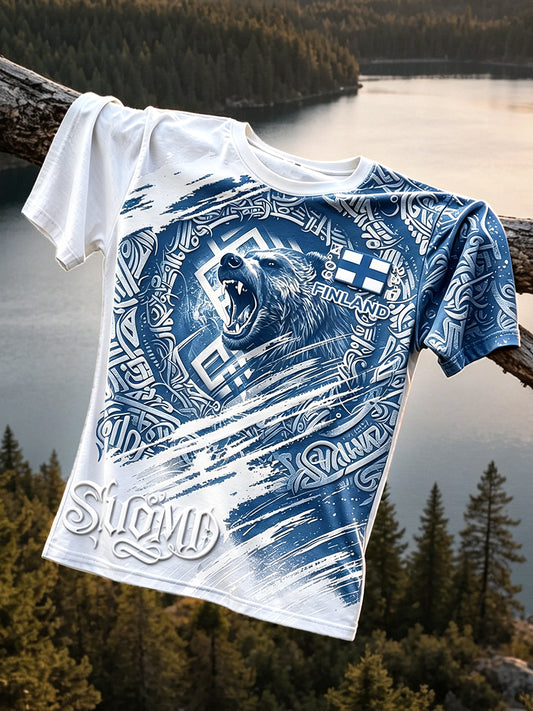 Men’s Finnish Heritage Bear Print Casual T-shirt