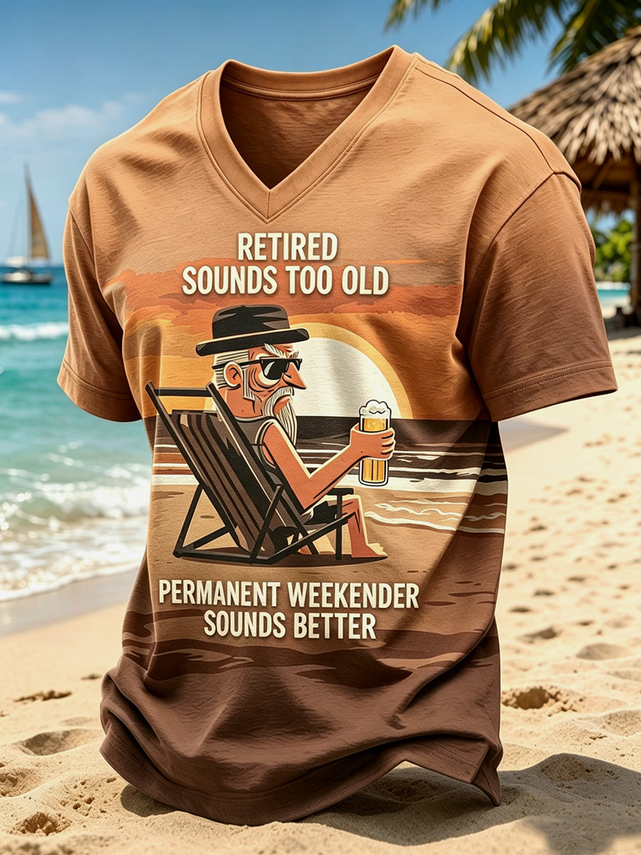 Men's Vacation Retirement Printed Vintage Fashion Loose Short Sleeve T-Shirt