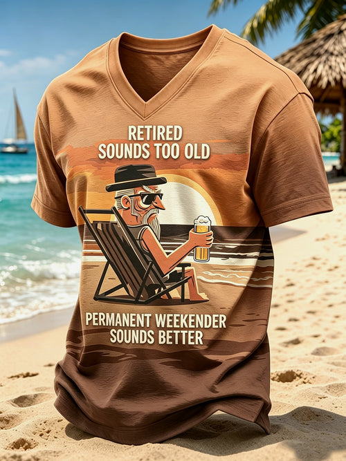 Men's Vacation Retirement Printed Vintage Fashion Loose Short Sleeve T-Shirt