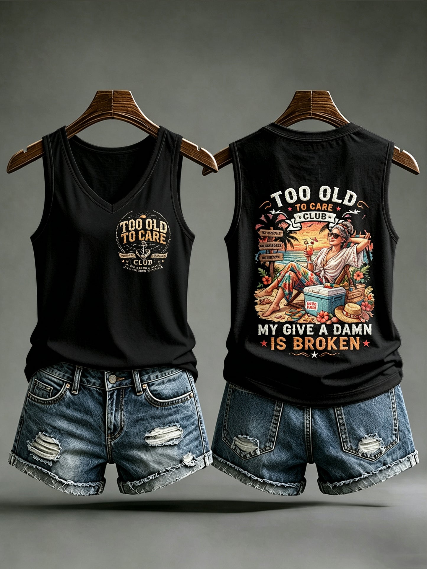 Women's Retro Too Old To Care Club Print Sleeveless Tank Top