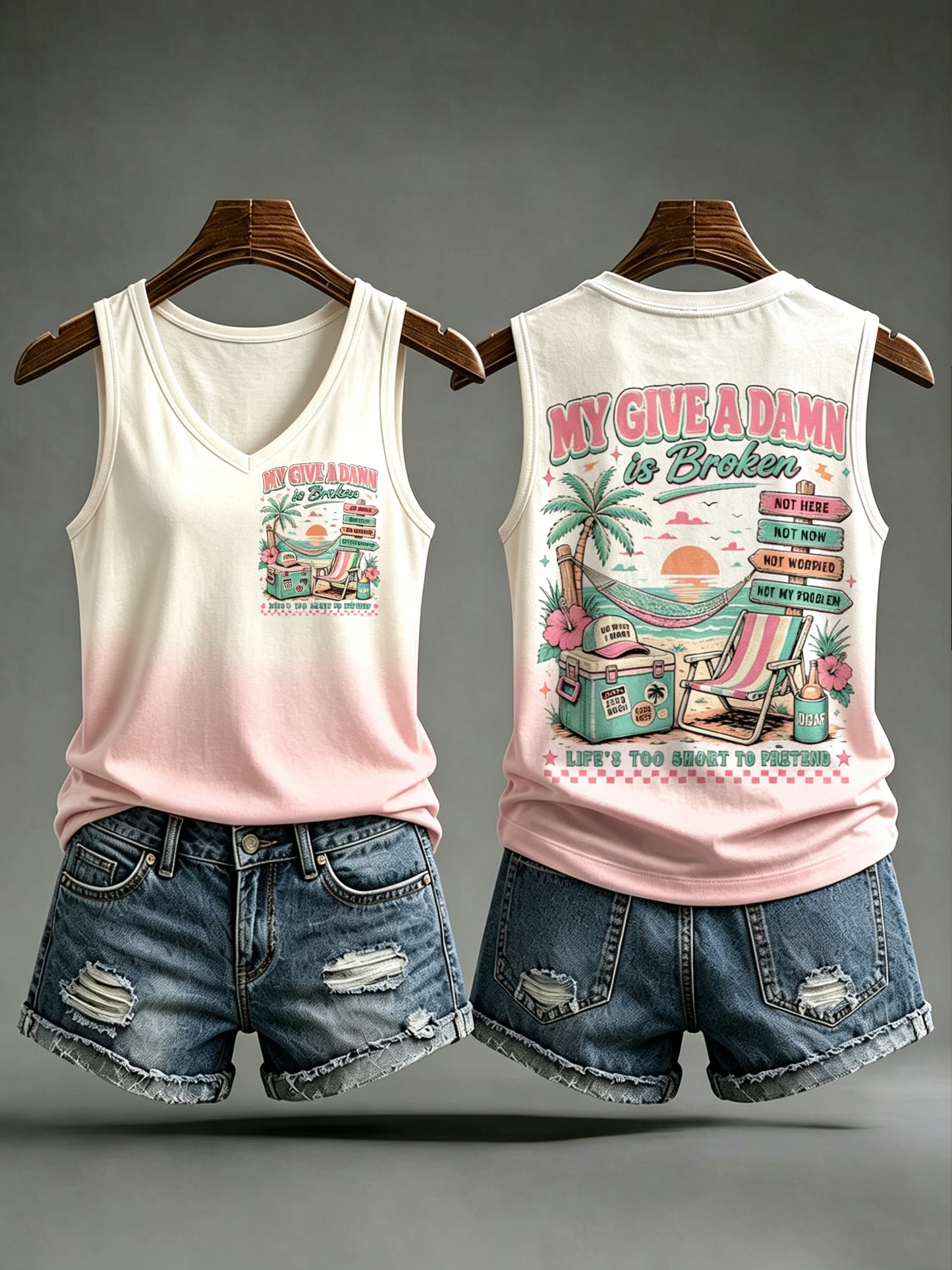 Women's Retro Too Old To Care Club Print Sleeveless Tank Top