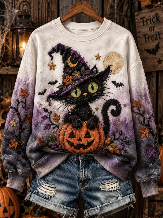 Women's Funny Halloween Witch Art Print Casual Sweatshirt