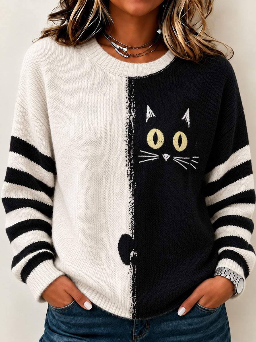 Women's Cute Cat Art Crew Neck Sweater