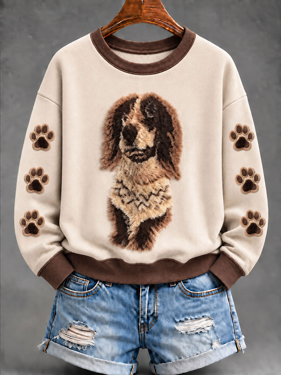 Women's Cute Dog Art Regular Sweatshirt