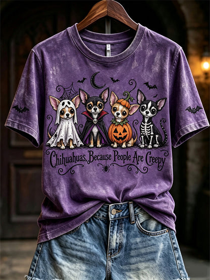 Women's Chihuahuas Because People Are Creepy Halloween Dogs Print short-sleeved T-shirt