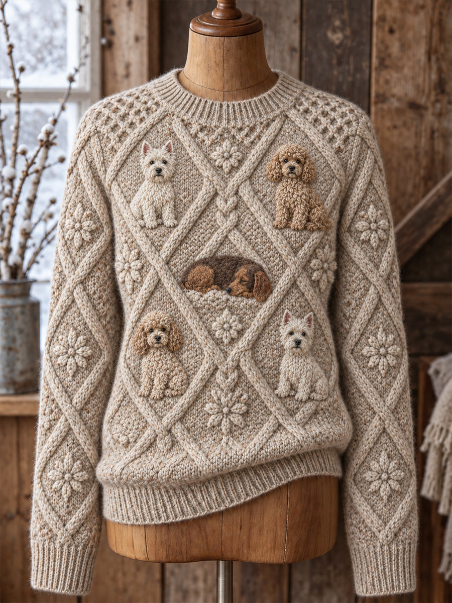 Women's Vintage-Style Animal Fair Isle Print Comfortable Crew-Neck Sweater