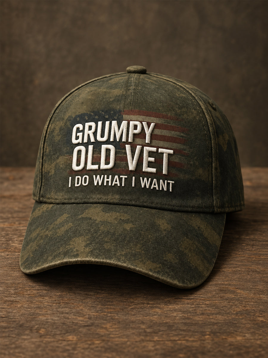 Unisex Grumpy Old Vet I Do What I Want US Flag Camouflage Hat