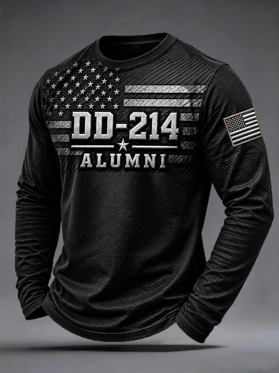 Men's Veterans Day DD-214 Alumni US Flag Print Casual Long SleeveT-Shirt