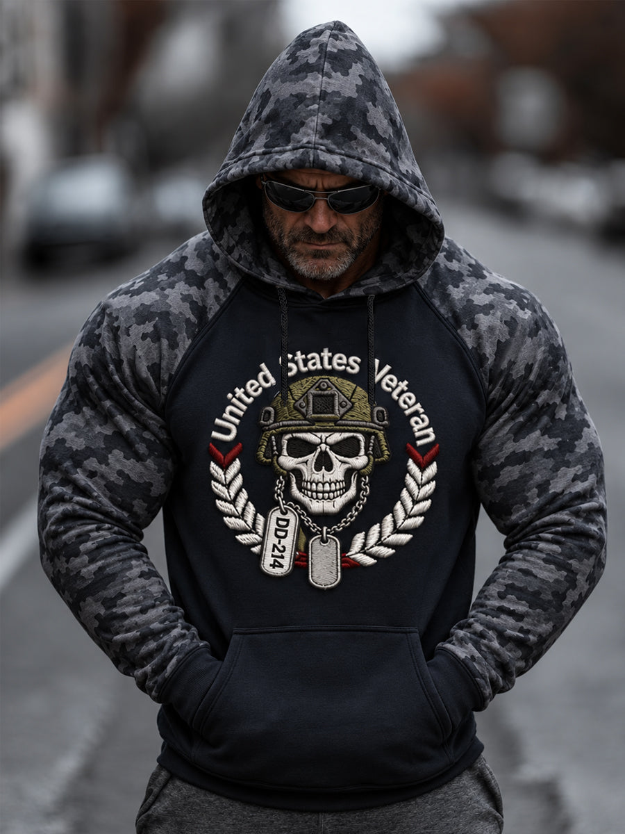 Men's Veterans Day US Veteran Skull Camouflage Print Casual Hoodie