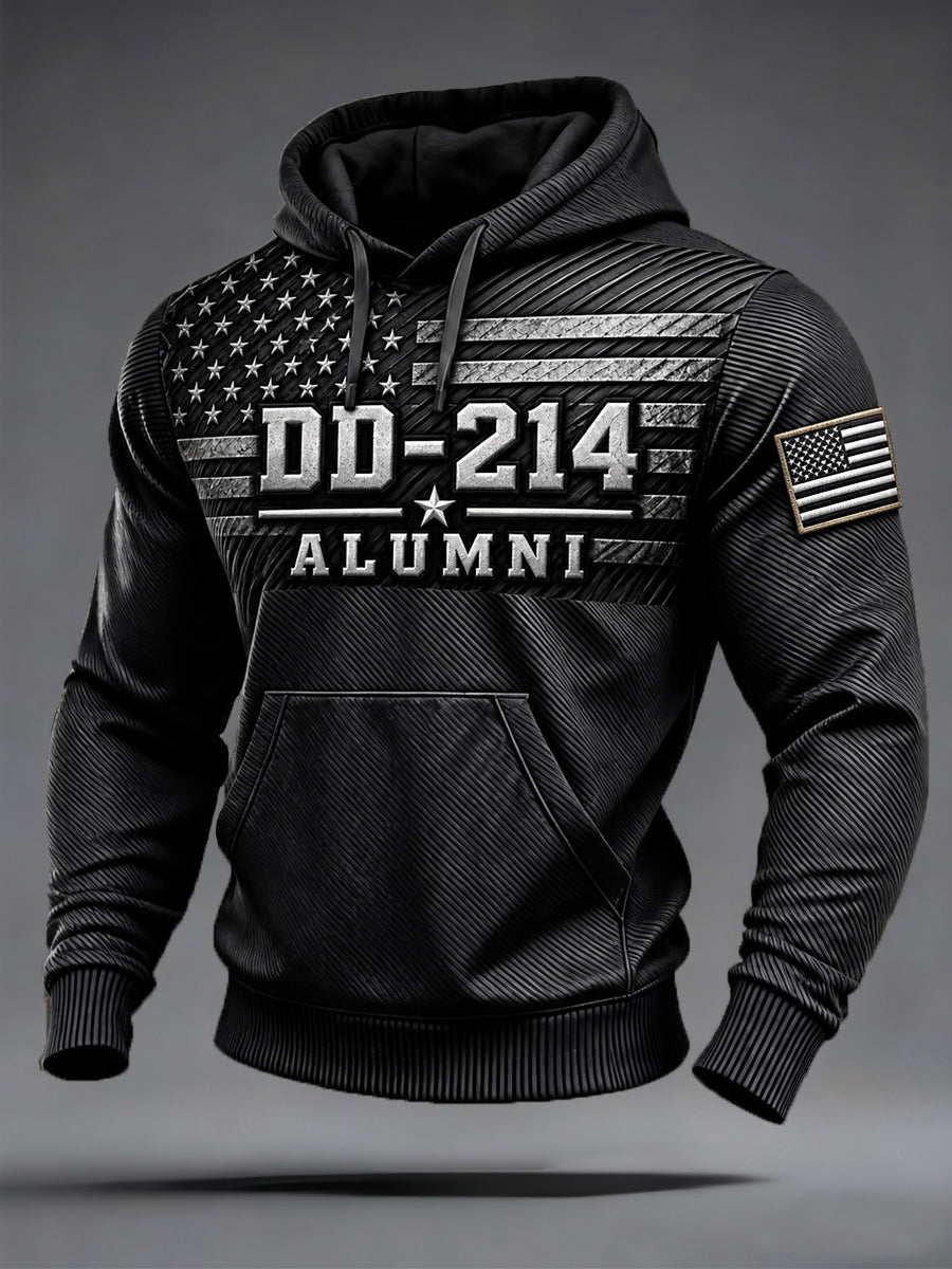 Men's Veterans Day DD-214 Alumni US Flag Print Casual Hoodie