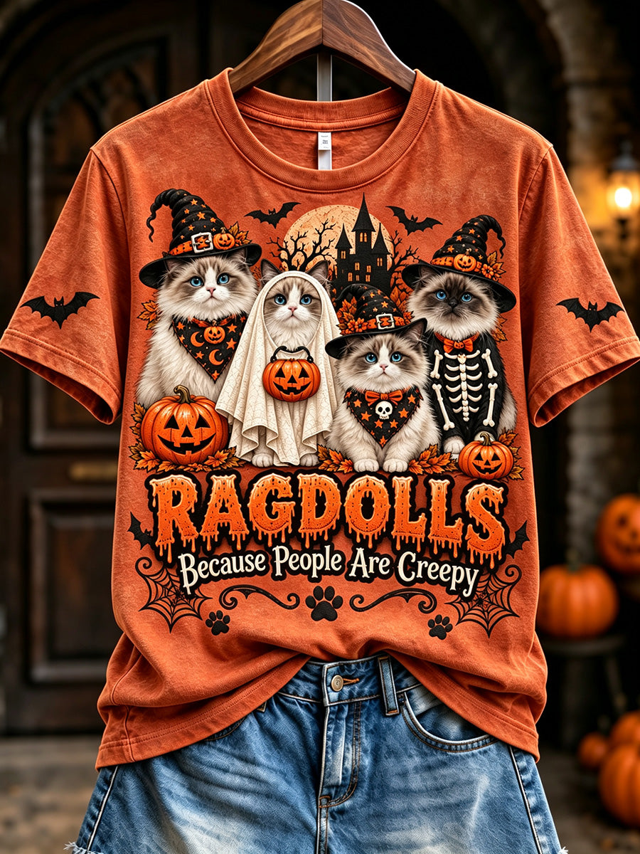 Women's Ragdolls Because People Are Creepy Halloween Print Short-sleeved T-shirt