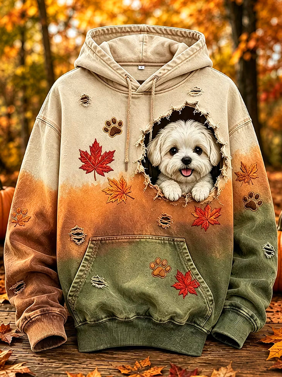 Women's Animal Printed Round-Neck Long-Sleeved Hooded Sweatshirt