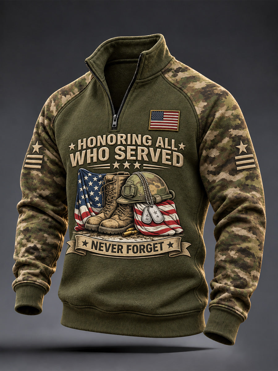 Men's U.S. Veterans Day Print Casual Zipper Pullover