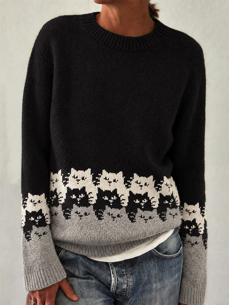 Women's Cute Cats In Autumn And Winter Print Long-sleeved Sweater