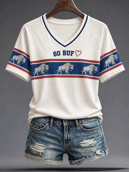 Women's Football Lover Blue&Red Art Printed T-shirt