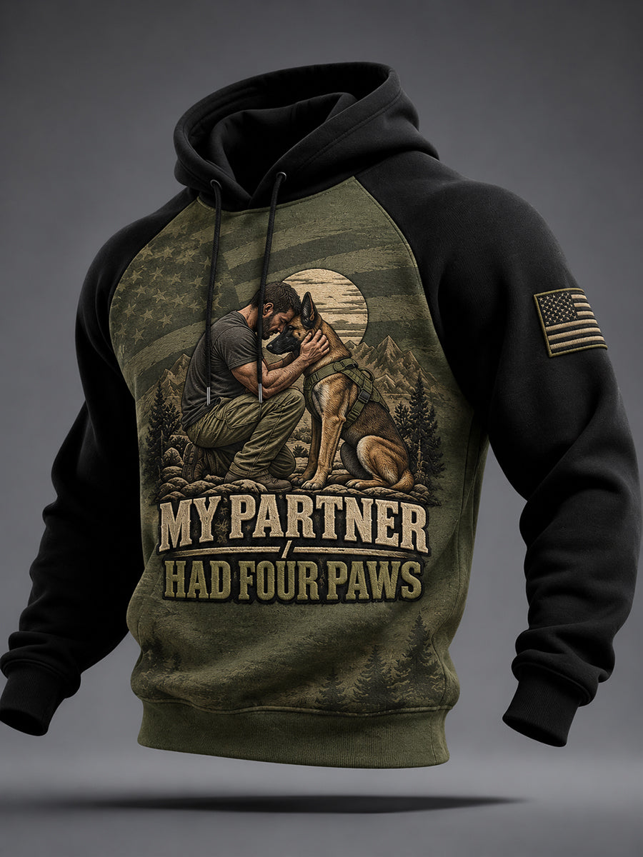 Men's My Partner Had Four Paws Veteran Dog Print Hoodie