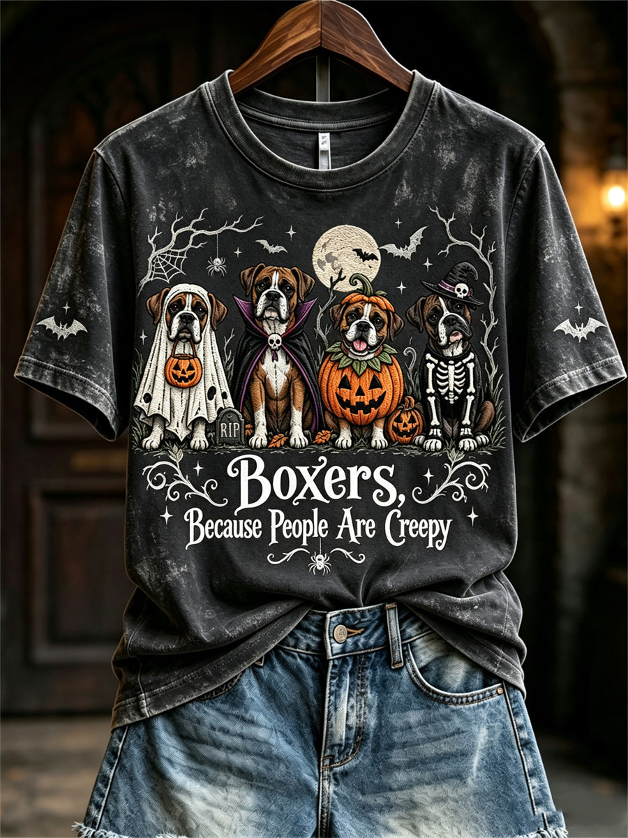 Women's Boxers Because People Are Creepy Halloween Dogs Print short-sleeved T-shirt