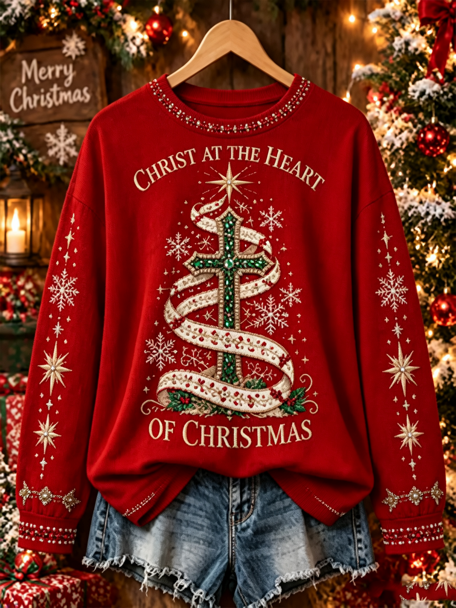 Women's Jesus Christmas Tree Printed Regular Sweatshirt